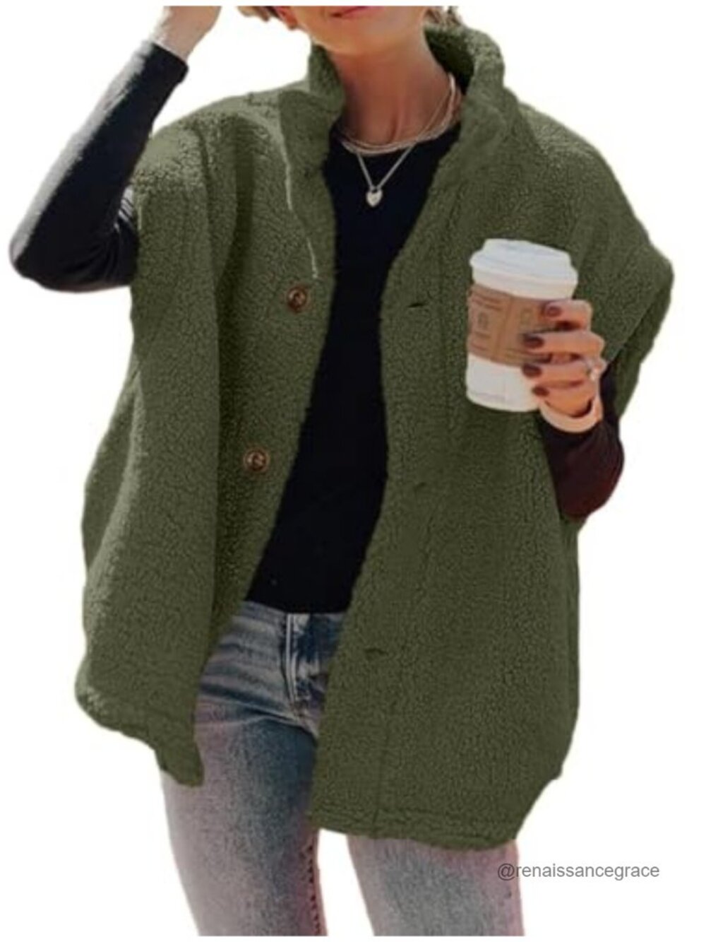 Fuzzy Fleece Sherpa Vest Oversized Warm Thigh-Length Sleeveless Women's